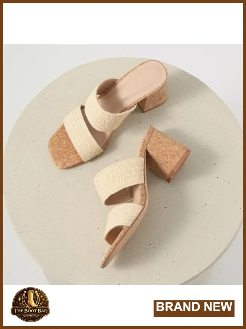 Women's Raffia Heeled Sandals Chunky Block Heels Square Open Toe Double Strap